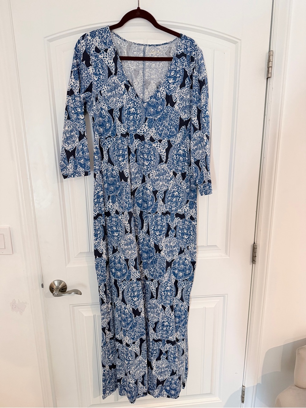 Lilly Pulitzer Blue & White Printed Dress with Floral Motif